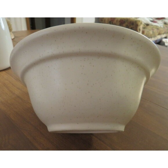 Calif Pottery 715 Mid Century Modern Bowl 1 qt Ivory Speckled Lid Lime Green USA - Picture 12 of 12